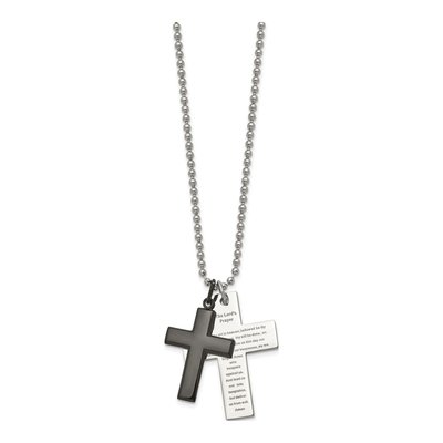 Black Stainless Steel Lord's Prayer Cross Pendant Necklace – view 4