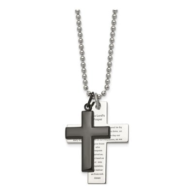 Black Stainless Steel Lord's Prayer Cross Pendant Necklace – view 7