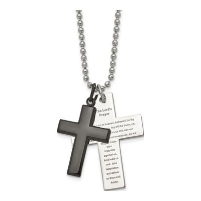 Black Stainless Steel Lord's Prayer Cross Pendant Necklace