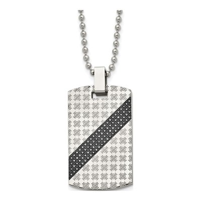 Stainless Steel 1/2 ct tw Diamond Dog Tag Pendant Necklace