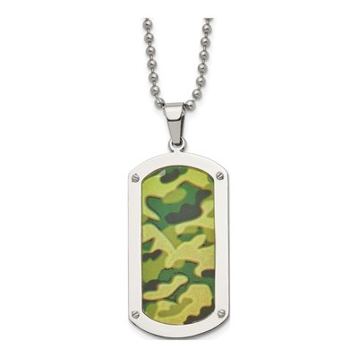 Stainless Steel Camo Dog Tag Pendant Necklace