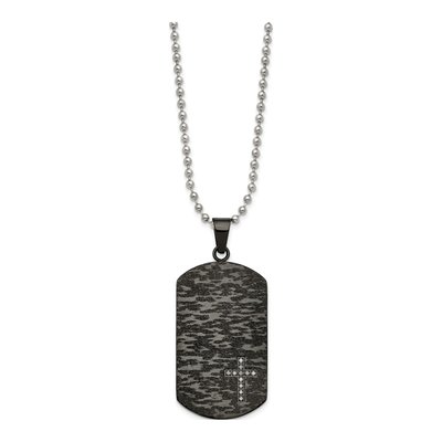 Black Stainless Steel 1/10 ct tw Diamond Cross Dog Tag Pendant Necklace – view 4