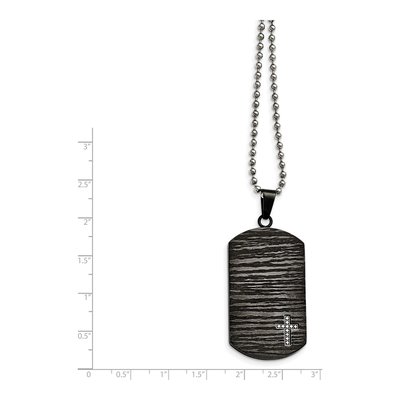 Black Stainless Steel 1/10 ct tw Diamond Cross Dog Tag Pendant Necklace – view 5