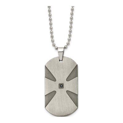 Stainless Steel Diamond Dog Tag Pendant Necklace