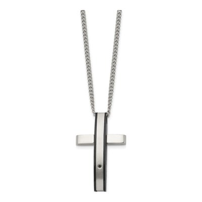 Black Stainless Steel Diamond Cross Pendant Necklace – view 3