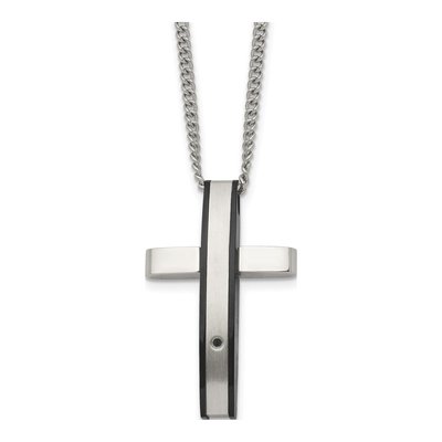 Black Stainless Steel Diamond Cross Pendant Necklace