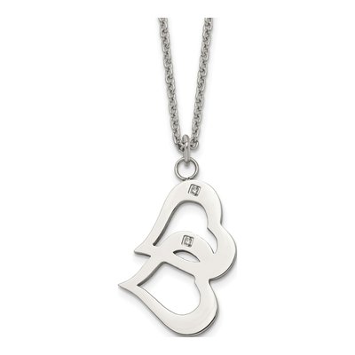 Stainless Steel CZ Heart Pendant Necklace
