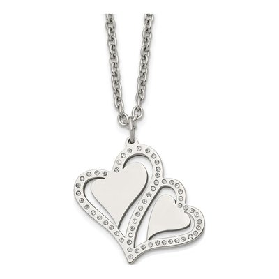 Stainless Steel Crystal Hearts Pendant Necklace