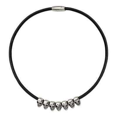 Stainless Steel Skull Leather Cord Necklace – view 3