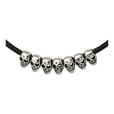 Stainless Steel Skull Leather Cord Necklace