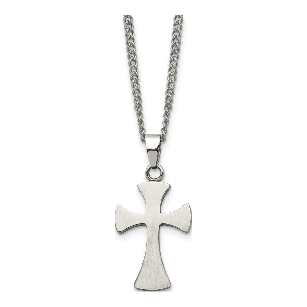 Men's Stainless Steel Cross Necklace, 22" Curb Chain