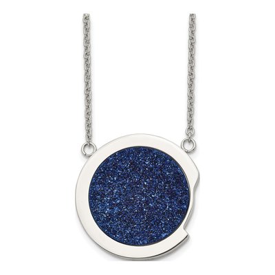 Stainless Steel Blue Druzy Pendant Necklace
