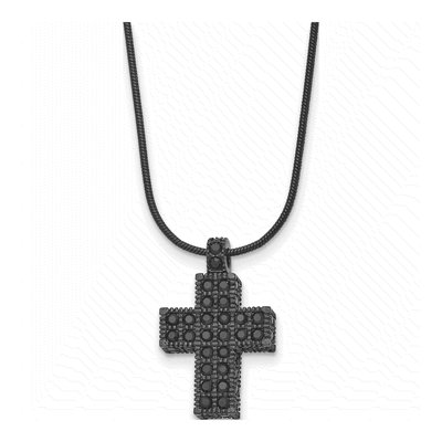 Black Stainless Steel Crystal Cross Pendant Necklace