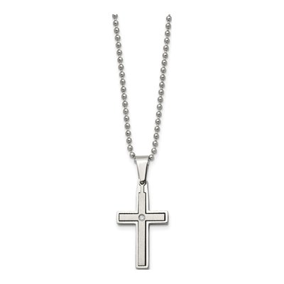 Stainless Steel Diamond Cross Pendant Necklace – view 4