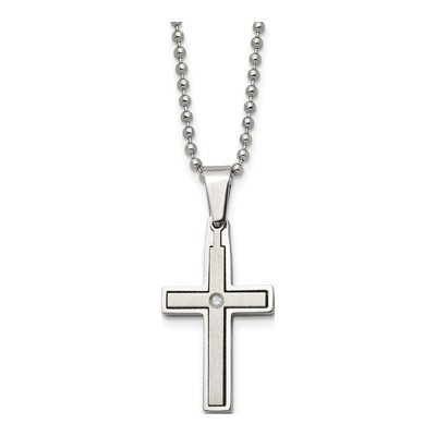 Stainless Steel Diamond Cross Pendant Necklace