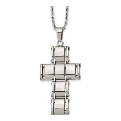 Stainless Steel Moveable Cross Rope Pendant Necklace