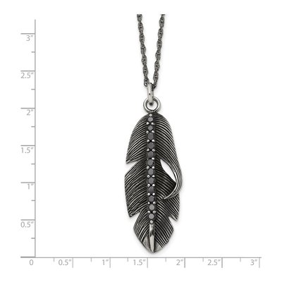 Stainless Steel CZ Feather Pendant Necklace – view 4