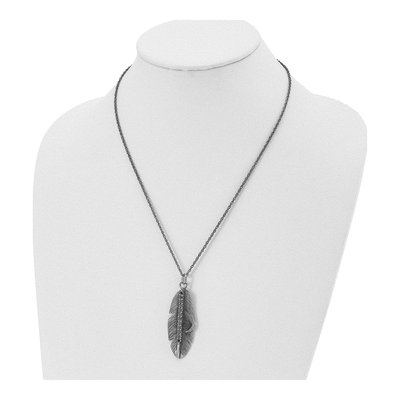 Stainless Steel CZ Feather Pendant Necklace – view 5