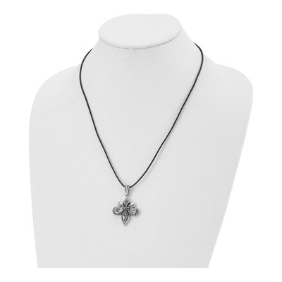 Stainless Steel Fleur de Lis Leather Pendant Necklace – view 5