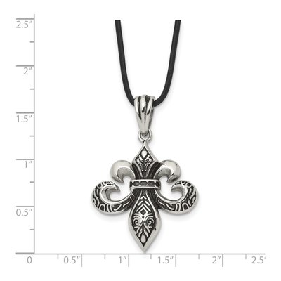 Stainless Steel Fleur de Lis Leather Pendant Necklace – view 6