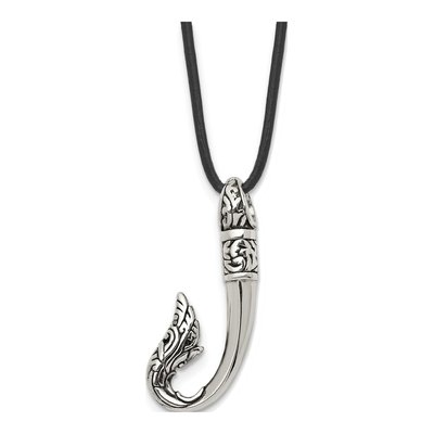 Stainless Steel Hook Leather Cord Pendant Necklace
