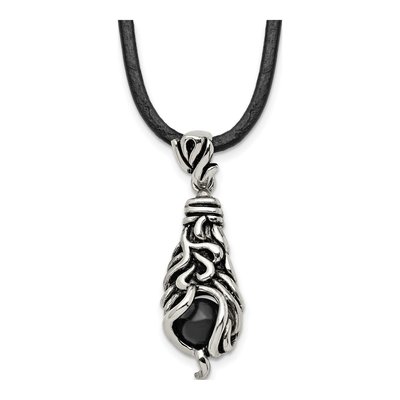 Stainless Steel Agate Leather Cord Pendant Necklace
