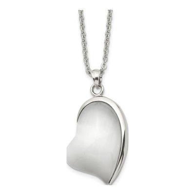 Stainless Steel Cat's Eye Heart Pendant Necklace
