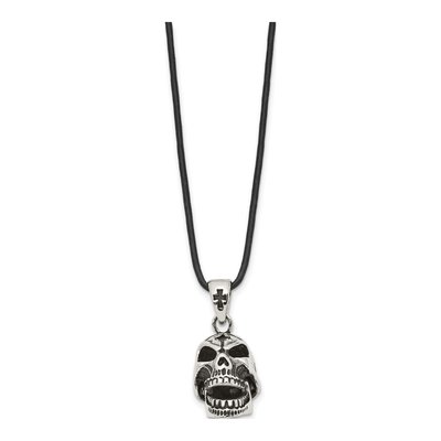 Stainless Steel Skull Leather Pendant Necklace – view 7