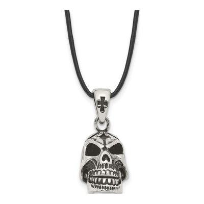 Stainless Steel Skull Leather Pendant Necklace