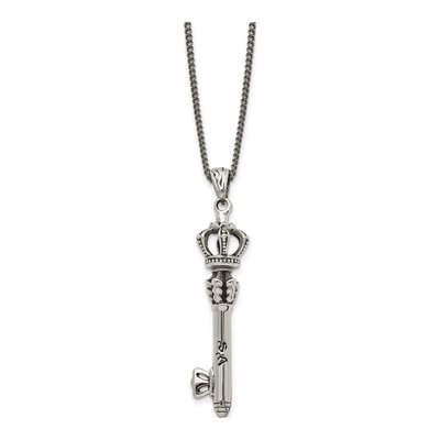 Stainless Steel Crown Key Pendant Necklace