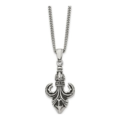 Stainless Steel Fleur de Lis Pendant Necklace