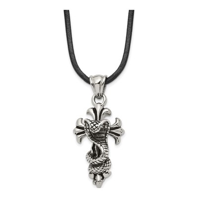 Stainless Steel Snake Cross Pendant Necklace