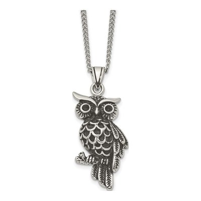 Stainless Steel Crystal Owl Pendant Necklace