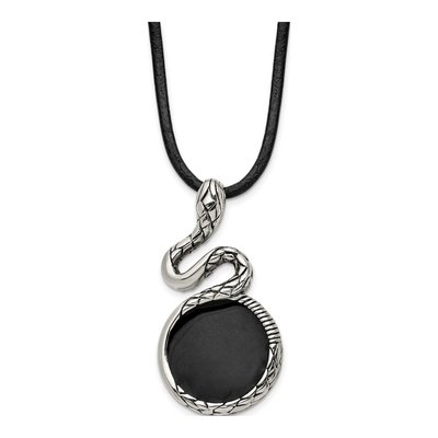 Stainless Steel Snake Leather Pendant Necklace