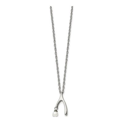 Stainless Steel Freshwater Cultured Pearl Wishbone Pendant Necklace – view 4