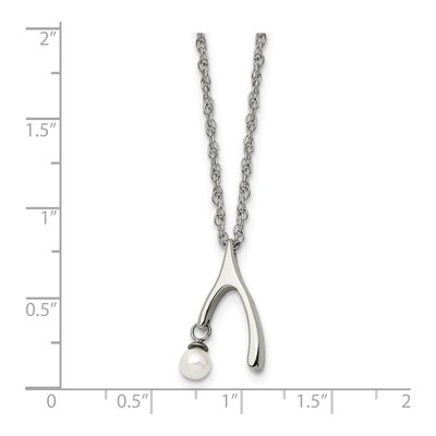 Stainless Steel Freshwater Cultured Pearl Wishbone Pendant Necklace – view 6
