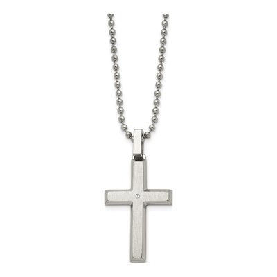 Stainless Steel Diamond Cross Pendant Necklace – view 3