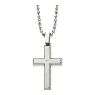 Stainless Steel Diamond Cross Pendant Necklace