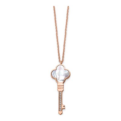 Stainless Steel Mother of Pearl & CZ Key Pendant Necklace – view 4