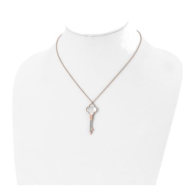 Stainless Steel Mother of Pearl & CZ Key Pendant Necklace – view 5