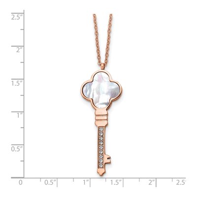 Stainless Steel Mother of Pearl & CZ Key Pendant Necklace – view 6