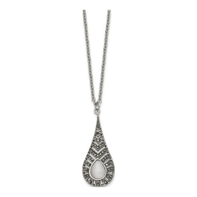 Stainless Steel Marcasite Cat's Eye Pendant Necklace – view 4