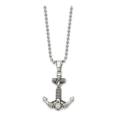 Stainless Steel CZ Anchor Pendant Necklace – view 4