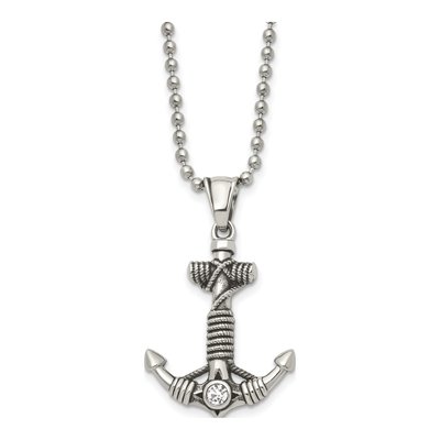 Stainless Steel CZ Anchor Pendant Necklace
