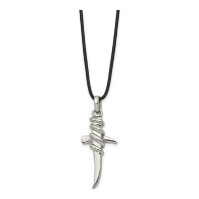 Stainless Steel Cross Leather Cord Necklace – view 4