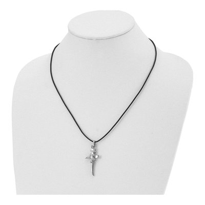 Stainless Steel Cross Leather Cord Necklace – view 5
