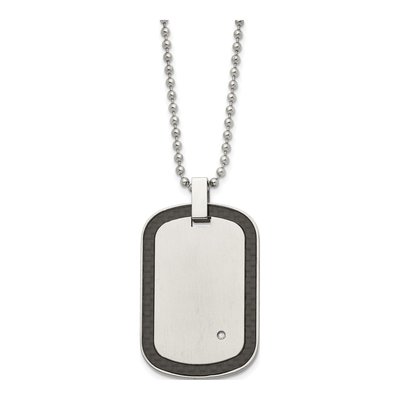 Stainless Steel Diamond Dog Tag Pendant Necklace