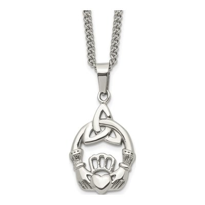 Stainless Steel Trinity Knot Claddagh Pendant Necklace