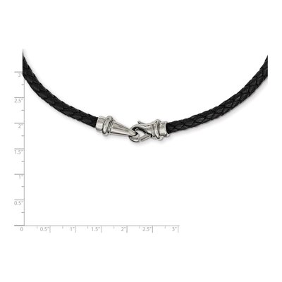 Stainless Steel Black Leather Necklace – view 4