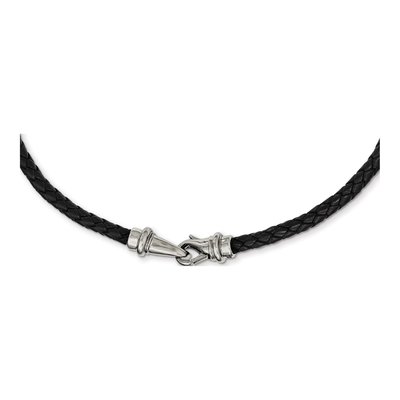 Stainless Steel Black Leather Necklace